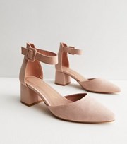 New Look Pale Pink Suedette 2 Part Block Heel Court Shoes